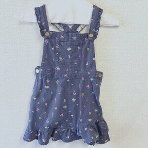 365 Kids From Garanimals Faded Navy Overall Dress Size: 6 with Flower Print